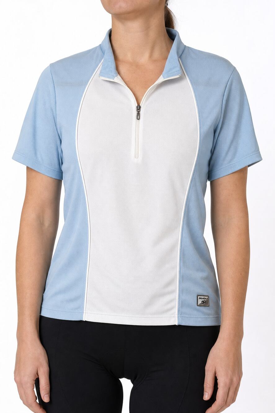 SUGOi Womens Cycling Short Sleeve Jersey Blue White 1/4 Zip Short Sleeve Large